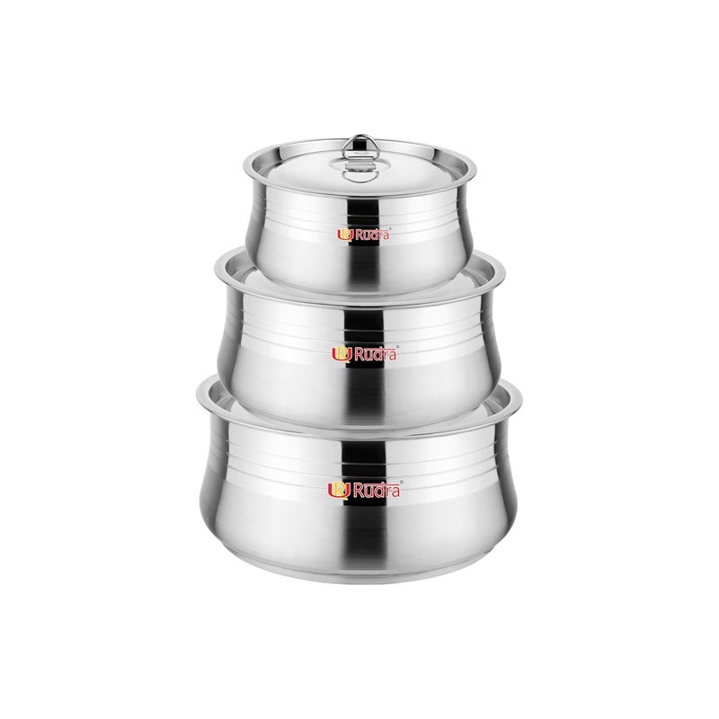 Rudra Set of 3 Prime Stainless Steel Storage Containers Single Wall Airtight LeakProof 160022003000ml For Office School Picnic Home Durable Hygienic RustFree - Image 1