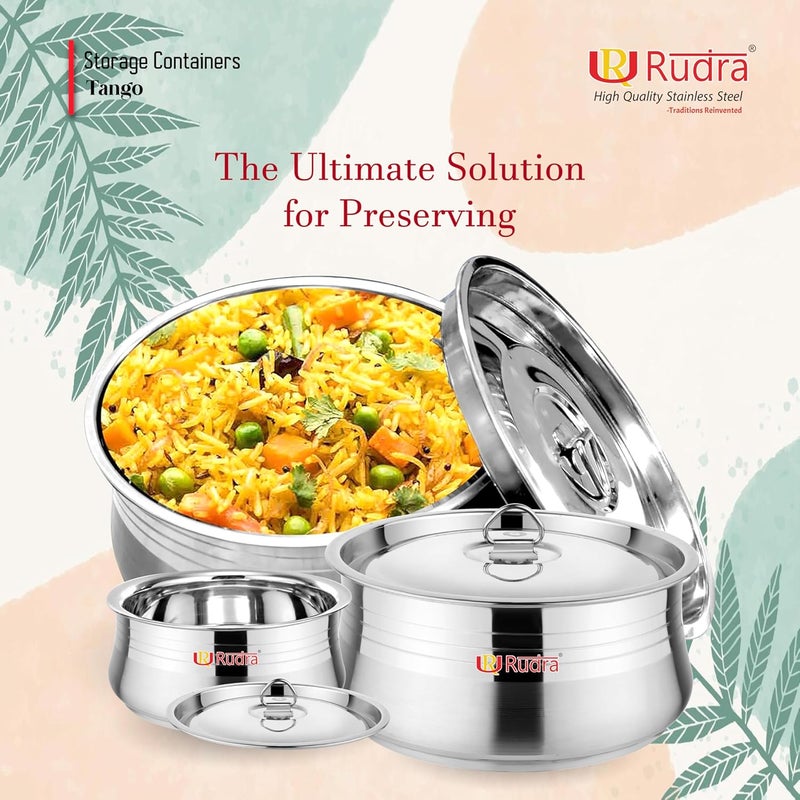 Rudra Set of 3 Prime Stainless Steel Storage Containers Single Wall Airtight LeakProof 160022003000ml For Office School Picnic Home Durable Hygienic RustFree - Image 4