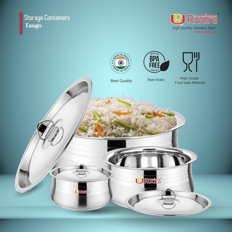 Rudra Set of 3 Prime Stainless Steel Storage Containers Single Wall Airtight LeakProof 160022003000ml For Office School Picnic Home Durable Hygienic RustFree - Image 5