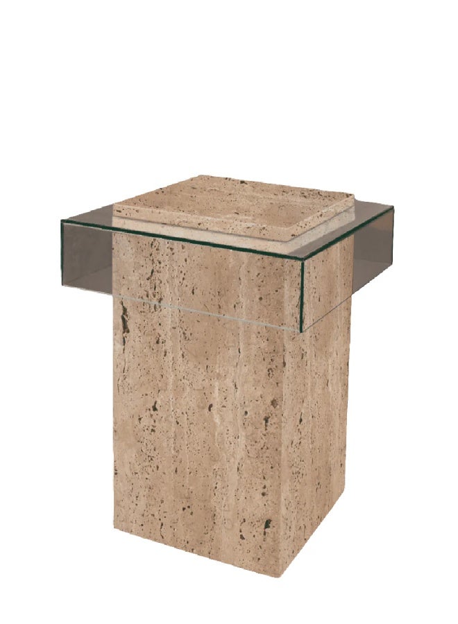 Lila Side Table – Beige Travertine Natural Marble & Glass