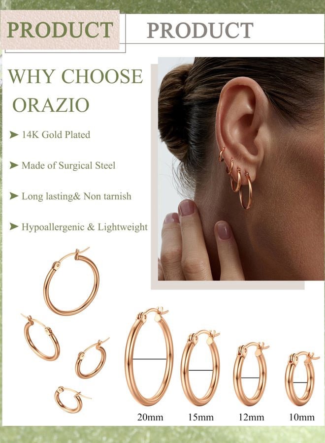 ORAZIO 4 Pairs Stainless Steel Hoop Earrings Set Cute Huggie Earrings for Women,10MM-20MM, Rose Gold Stainless Steel Silver - Image 2