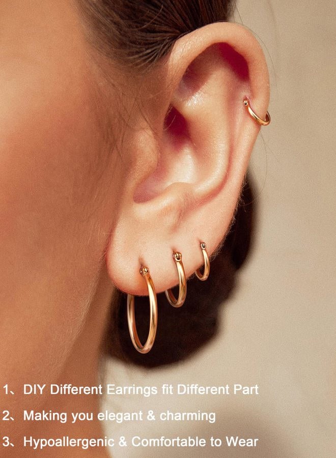ORAZIO 4 Pairs Stainless Steel Hoop Earrings Set Cute Huggie Earrings for Women,10MM-20MM, Rose Gold Stainless Steel Silver - Image 5