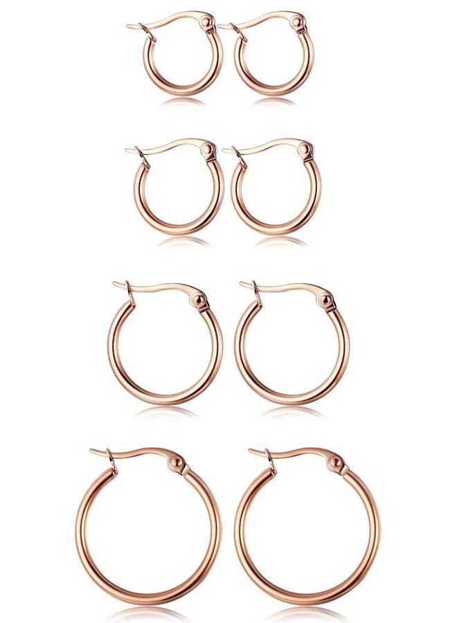 ORAZIO 4 Pairs Stainless Steel Hoop Earrings Set Cute Huggie Earrings for Women,10MM-20MM, Rose Gold Stainless Steel Silver - Image 1