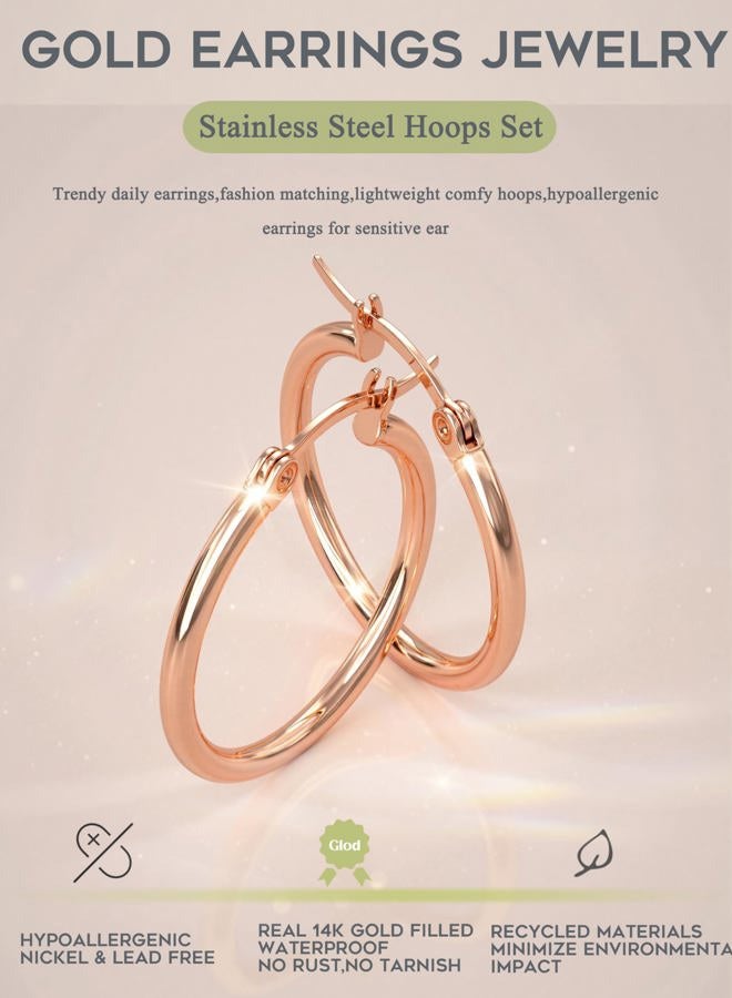 ORAZIO 4 Pairs Stainless Steel Hoop Earrings Set Cute Huggie Earrings for Women,10MM-20MM, Rose Gold Stainless Steel Silver - Image 4