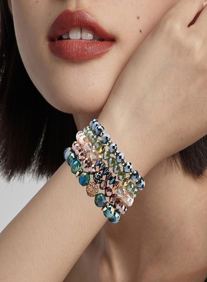 WAINIS 6 Sets Bohemian Beaded Stackable Bracelets for Women Stretch Multilayered Crystal Bracelet Set Multicolor Boho Glass Bead Bracelets Pack - Image 5