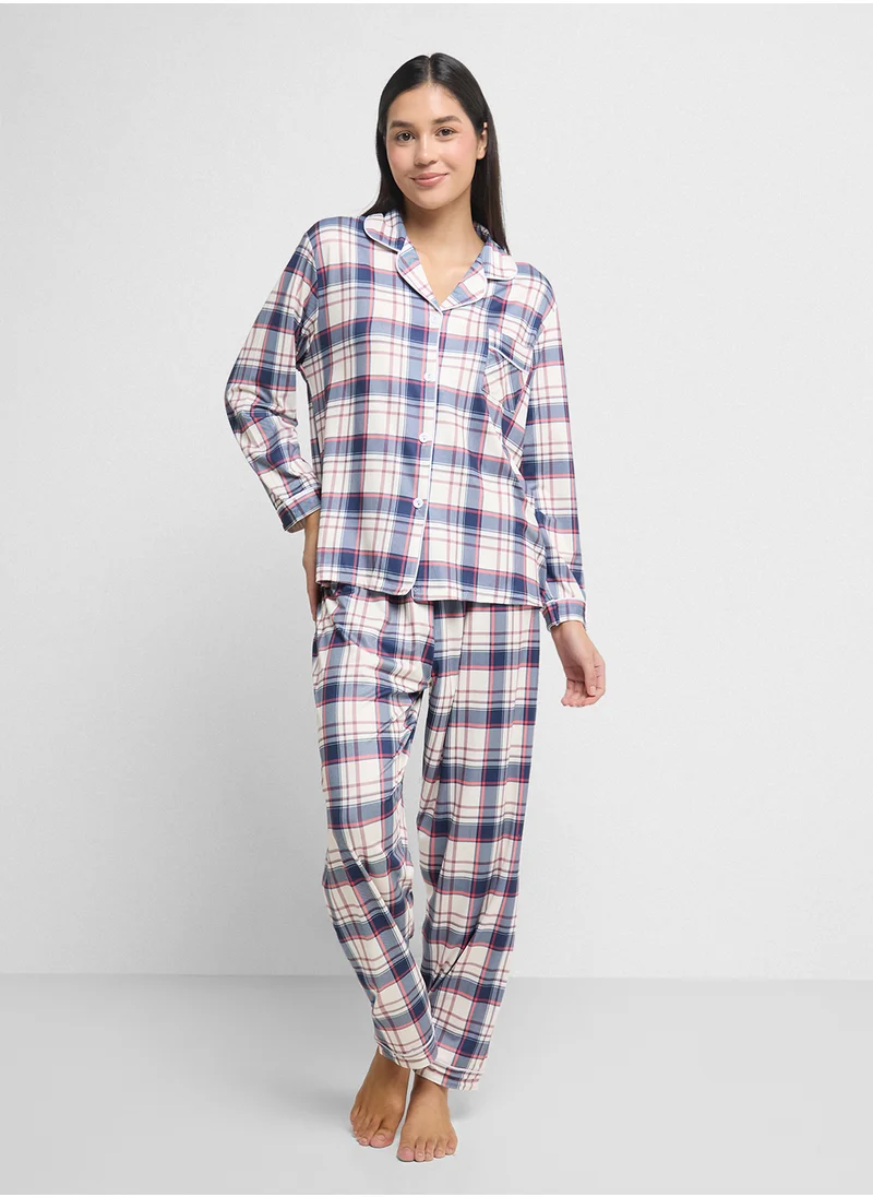 Ginger Checkered Button Up Shirt & Pyjama Set