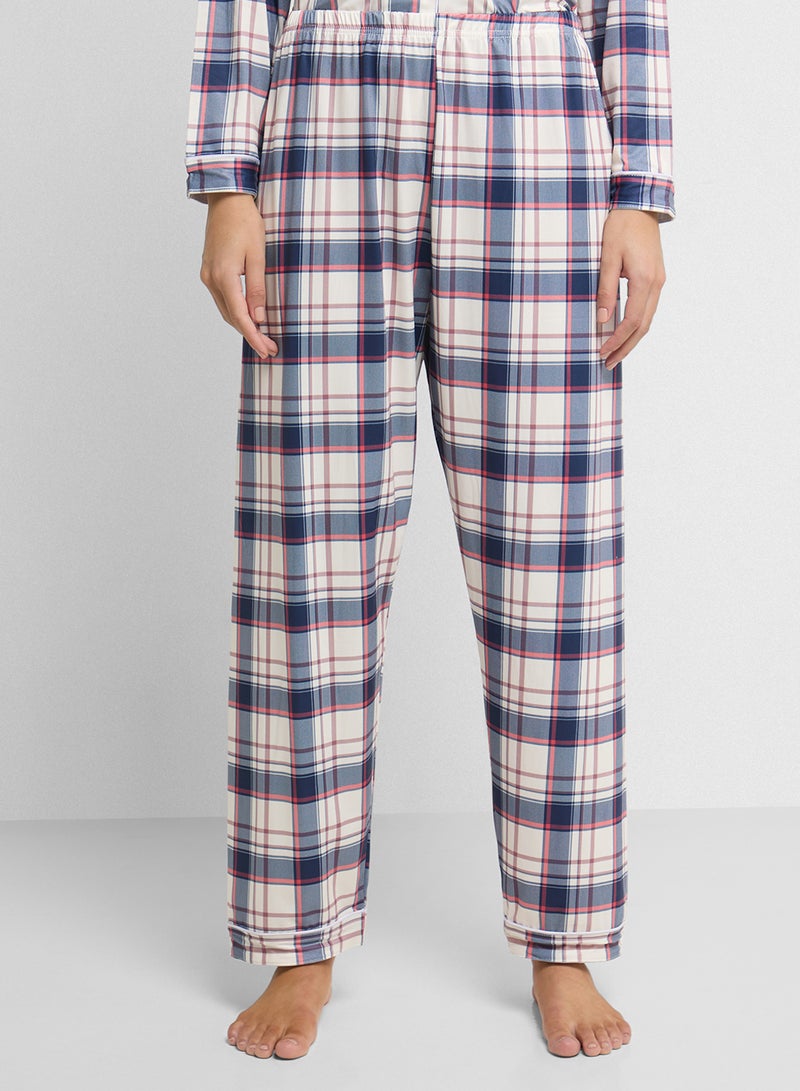 Ginger Checkered Button Up Shirt & Pyjama Set  - Image 4