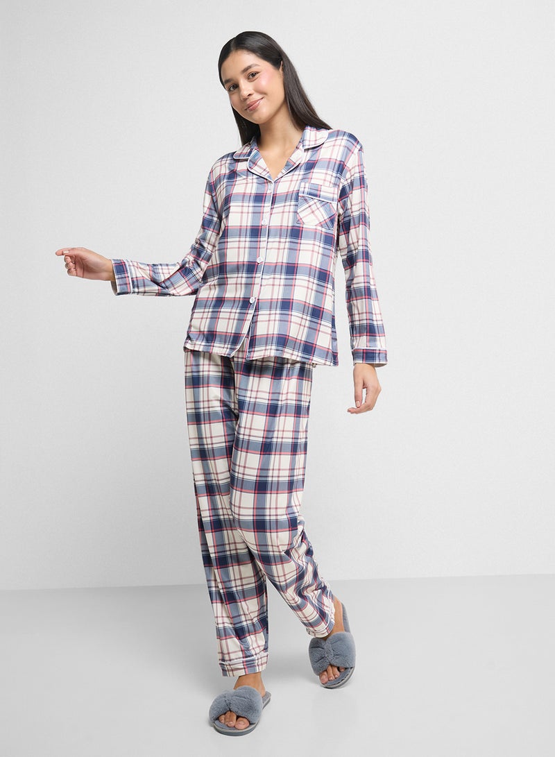 Ginger Checkered Button Up Shirt & Pyjama Set  - Image 5