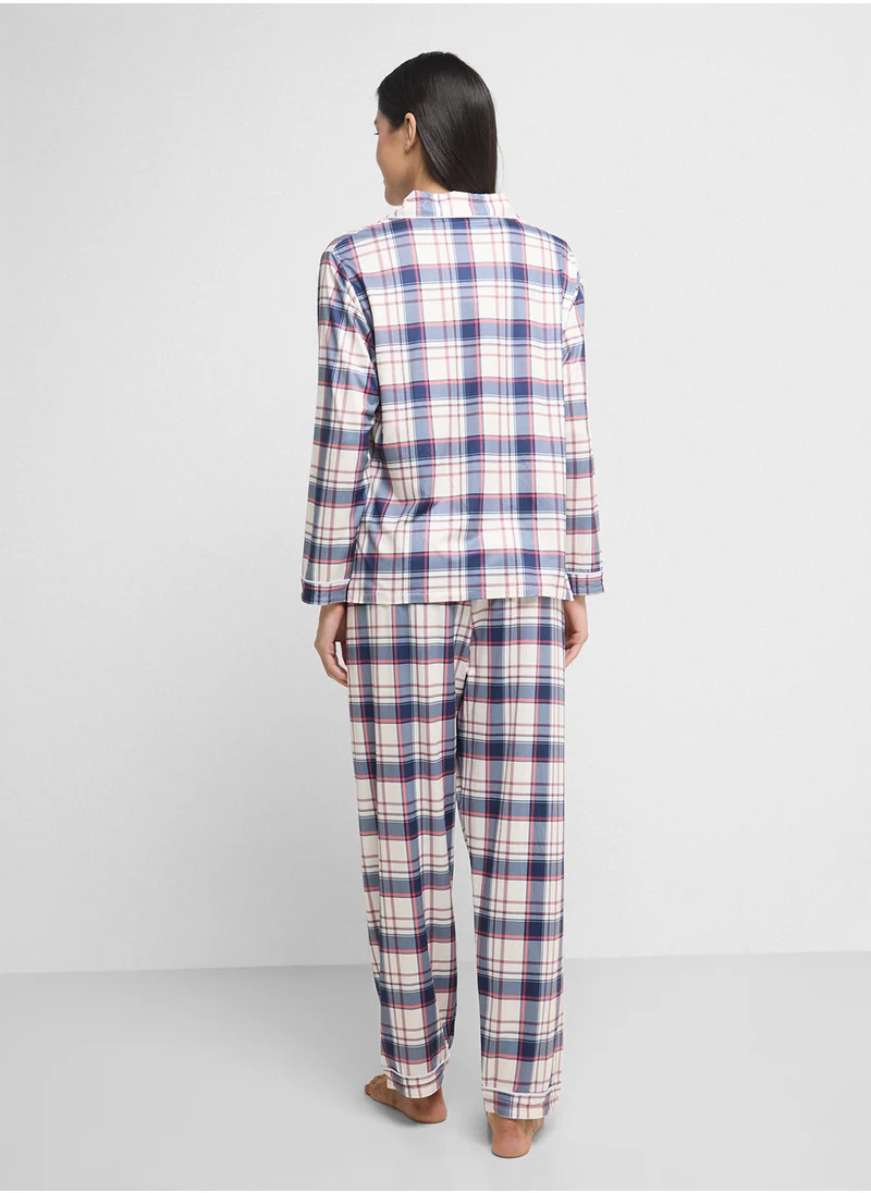 Ginger Checkered Button Up Shirt & Pyjama Set