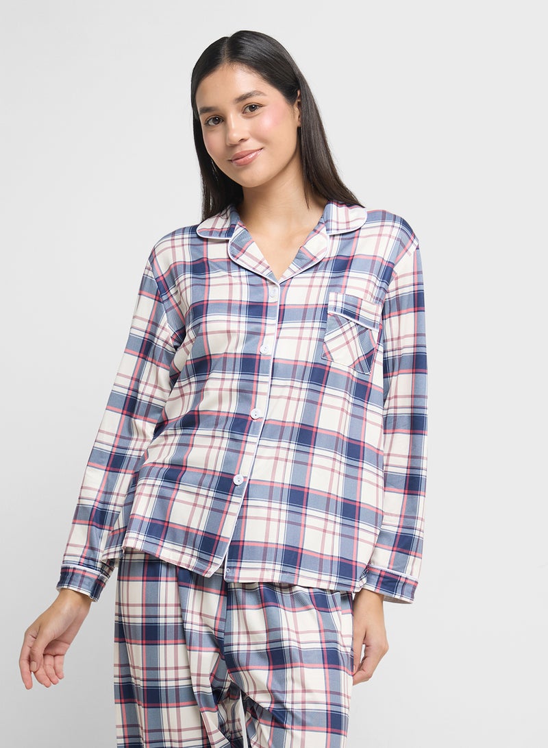 Ginger Checkered Button Up Shirt & Pyjama Set  - Image 3