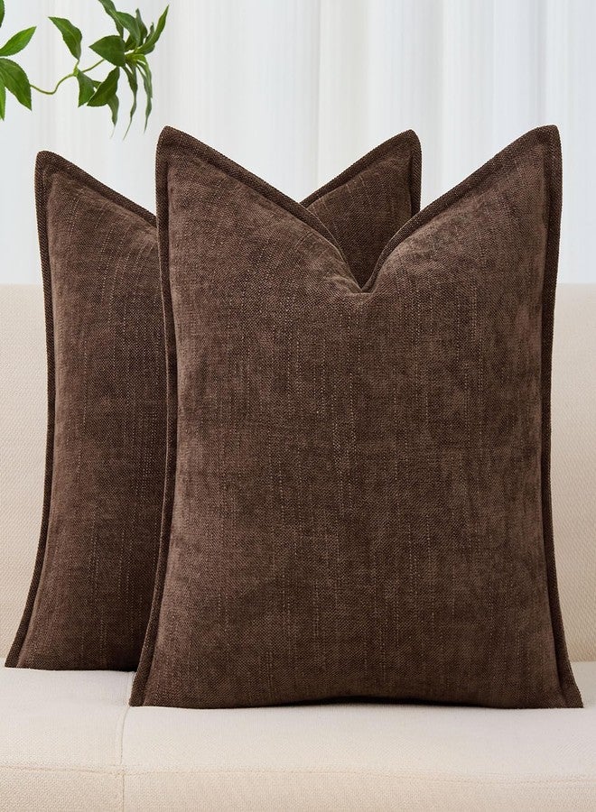 Allorry 20x20 Set of 2 Decorative Throw Pillow Covers Soft Cozy Cocoa Brown Chenille Pillow Covers Neutral Textured Solid Cushion Covers for Modern Farmhouse Sofa Bedroom Living Room Decor SY014-B20 - Image 1