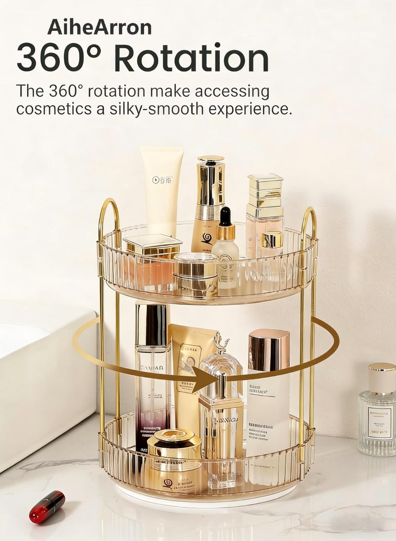 AiheArron 360 Rotating Makeup Organizer for Vanity,Skincare Make Up Organizers Large,Clear Bathroom Counter Organizer for Cosmetics,Lipsticks,Spinning Bathroom Organizer Shelf Holder (Circle, 2 Tier) - Image 2