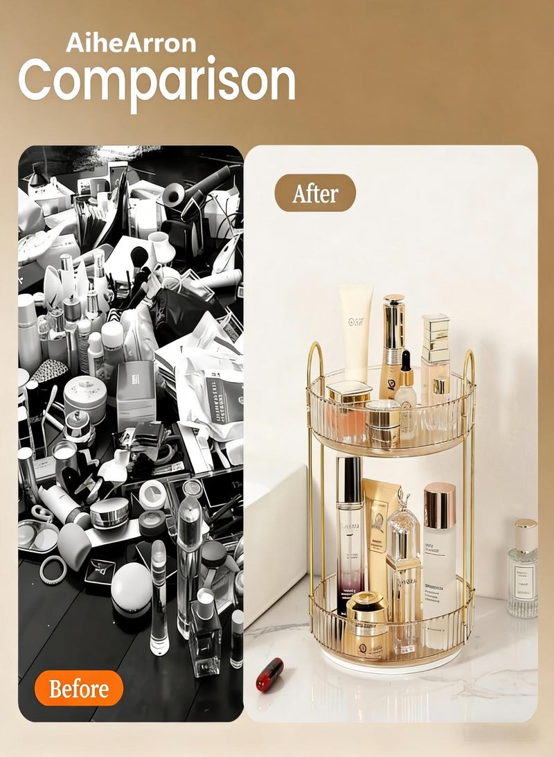 AiheArron 360 Rotating Makeup Organizer for Vanity,Skincare Make Up Organizers Large,Clear Bathroom Counter Organizer for Cosmetics,Lipsticks,Spinning Bathroom Organizer Shelf Holder (Circle, 2 Tier) - Image 5
