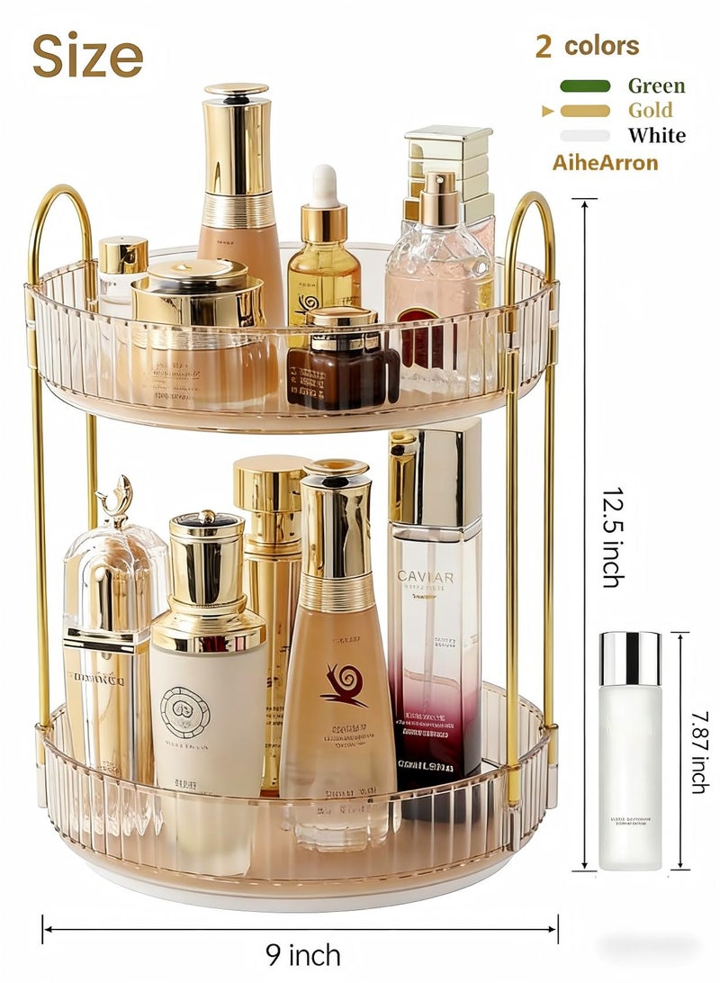 AiheArron 360 Rotating Makeup Organizer for Vanity,Skincare Make Up Organizers Large,Clear Bathroom Counter Organizer for Cosmetics,Lipsticks,Spinning Bathroom Organizer Shelf Holder (Circle, 2 Tier) - Image 4