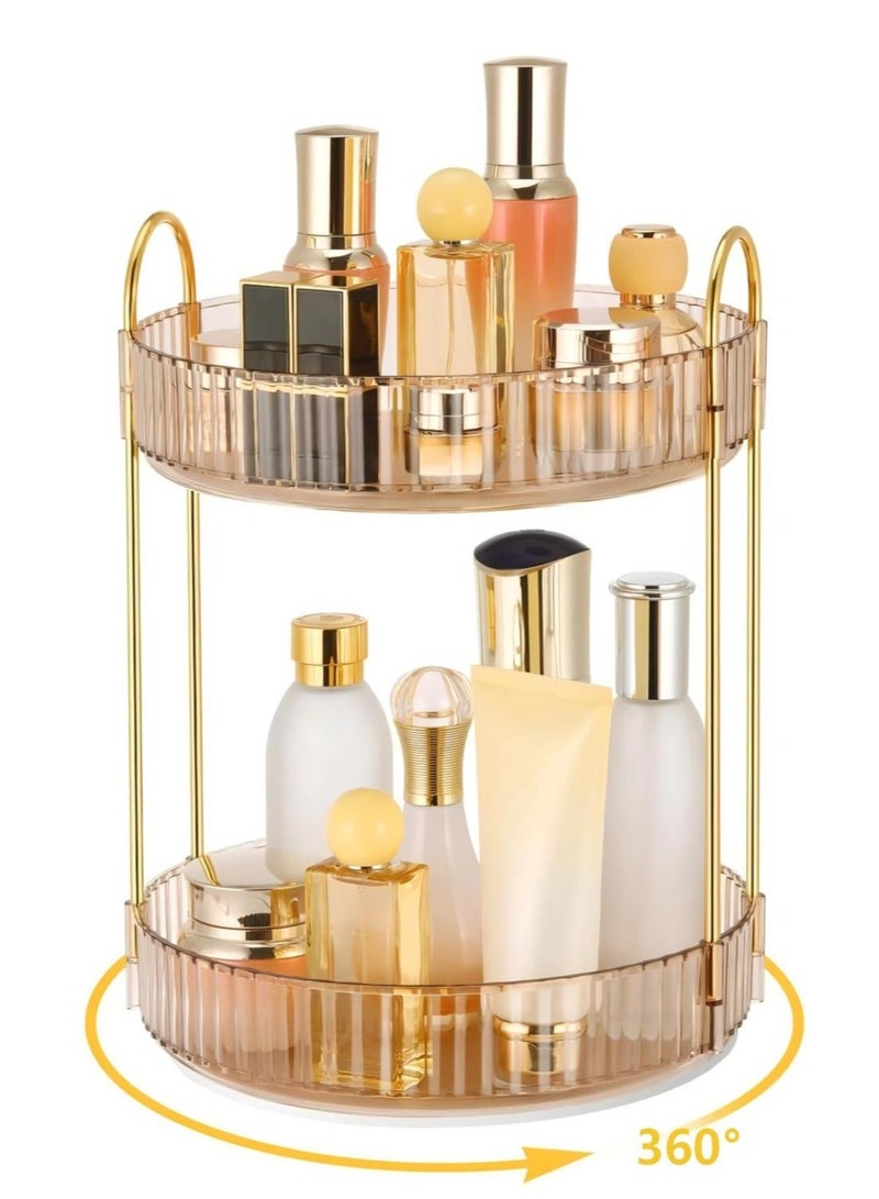 AiheArron 360 Rotating Makeup Organizer for Vanity,Skincare Make Up Organizers Large,Clear Bathroom Counter Organizer for Cosmetics,Lipsticks,Spinning Bathroom Organizer Shelf Holder (Circle, 2 Tier) - Image 1