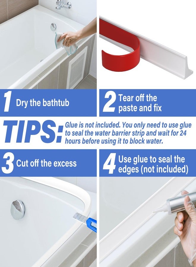Pushglossy 118 Inch Shower Splash Guard for Bathtub Waterproof Self-Adhesive Shower Corner Guards Tub Water Splash Dam Barrier for Bathtub Rim Sinks and Kitchen Countertop - Image 3
