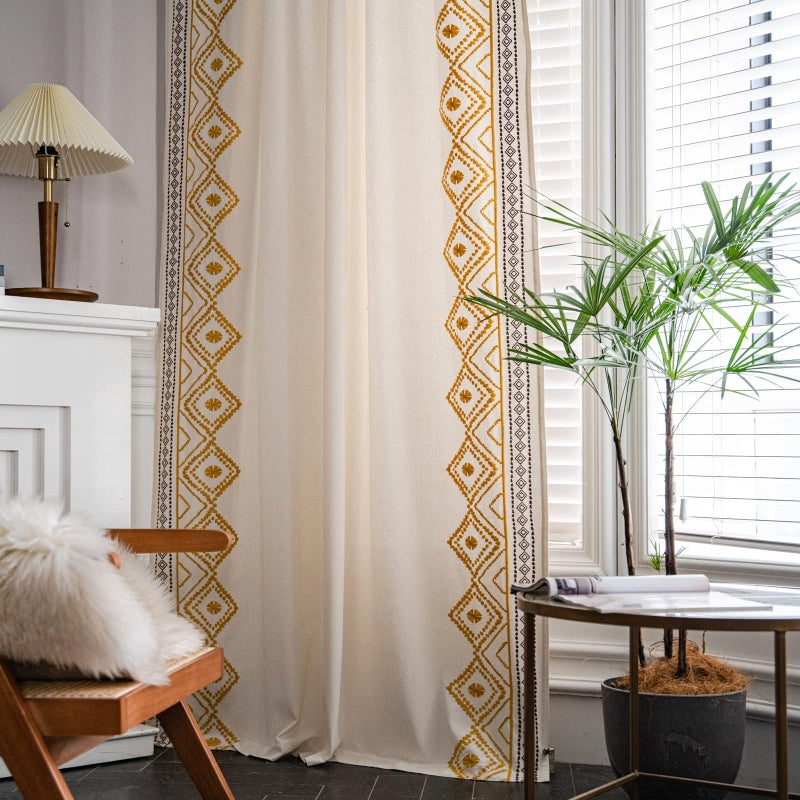 ColorBird Boho Curtains for Summer Living Room Light Filtering Yellow and Brown Embroidered Apartment Decor, Decorative Textured Rod Pocket 63 Inch Curtains & Drapes for Dining Room Bedroom - Image 5