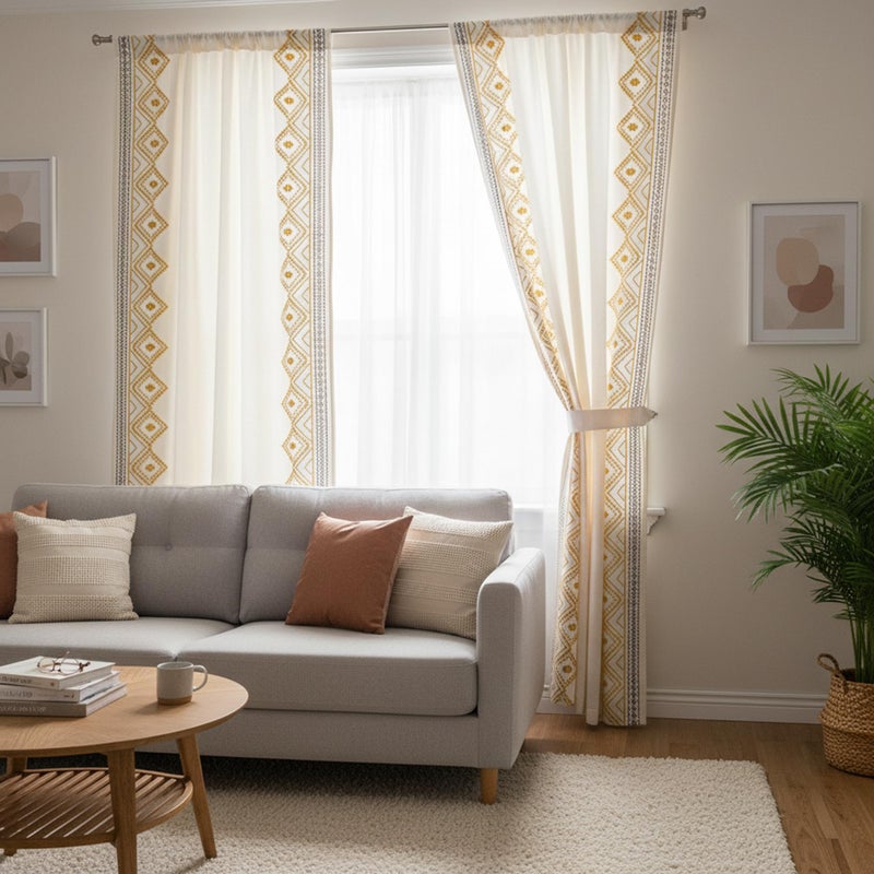 ColorBird Boho Curtains for Summer Living Room Light Filtering Yellow and Brown Embroidered Apartment Decor, Decorative Textured Rod Pocket 63 Inch Curtains & Drapes for Dining Room Bedroom - Image 2