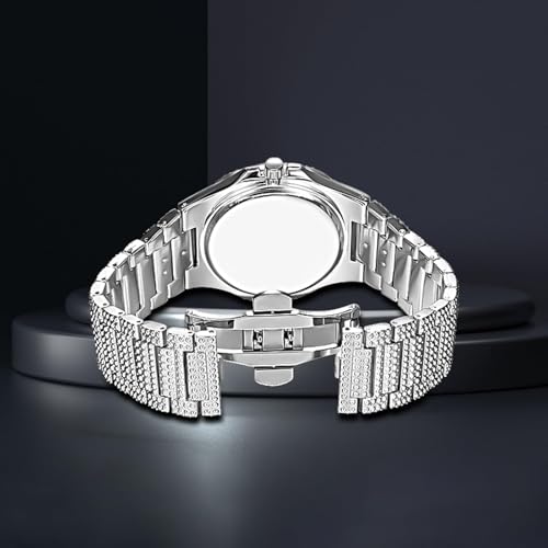 Gosasa Luxury Unisex Watch Crystal Diamond Watches Big Face Women's Men's Quartz Watch Gold Silver Rose Gold Color Stainless Steel Bracelet Band (Silver) - Image 3