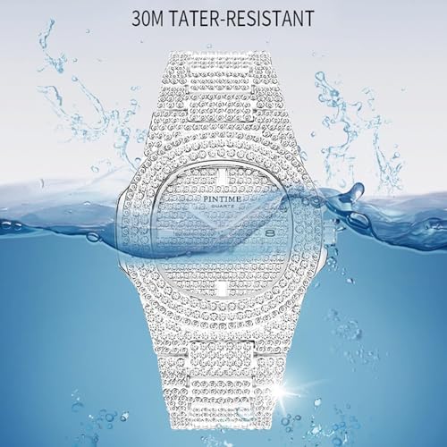 Gosasa Luxury Unisex Watch Crystal Diamond Watches Big Face Women's Men's Quartz Watch Gold Silver Rose Gold Color Stainless Steel Bracelet Band (Silver) - Image 2