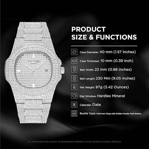 Gosasa Luxury Unisex Watch Crystal Diamond Watches Big Face Women's Men's Quartz Watch Gold Silver Rose Gold Color Stainless Steel Bracelet Band (Silver) - Image 5