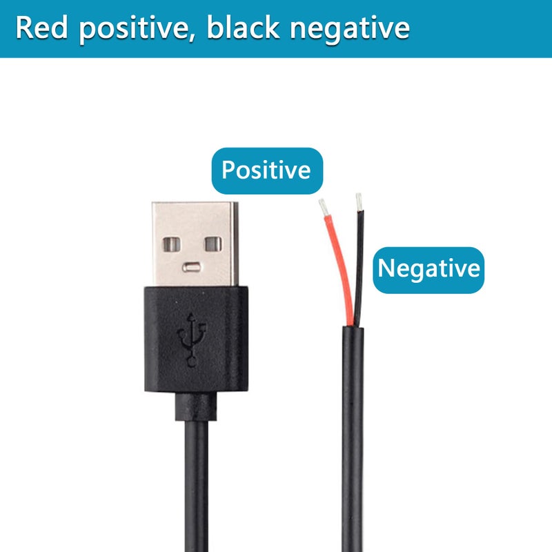 minidodoca 6Pcs 3.3Ft 22AWG USB 2.0 Male 2Pin Pigtail Cable, 3A 3V 5V 9V 12v 24v USB Type A 2 Core Bare Wire Open End Extension Cable with 6Pcs Quick Wire Cable Connector for DIY Repair Cable - Image 3