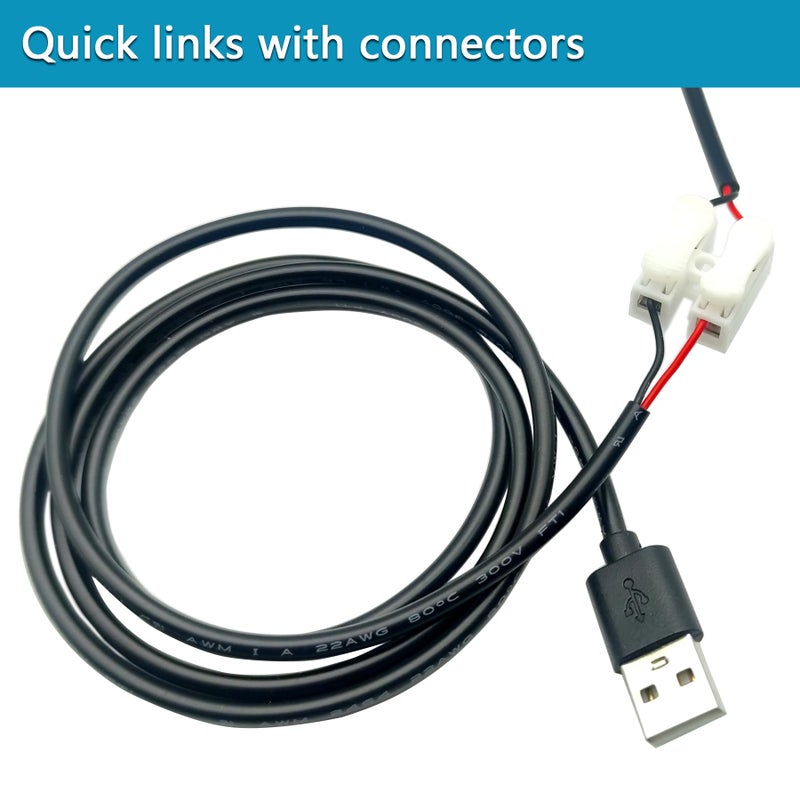 minidodoca 6Pcs 3.3Ft 22AWG USB 2.0 Male 2Pin Pigtail Cable, 3A 3V 5V 9V 12v 24v USB Type A 2 Core Bare Wire Open End Extension Cable with 6Pcs Quick Wire Cable Connector for DIY Repair Cable - Image 5