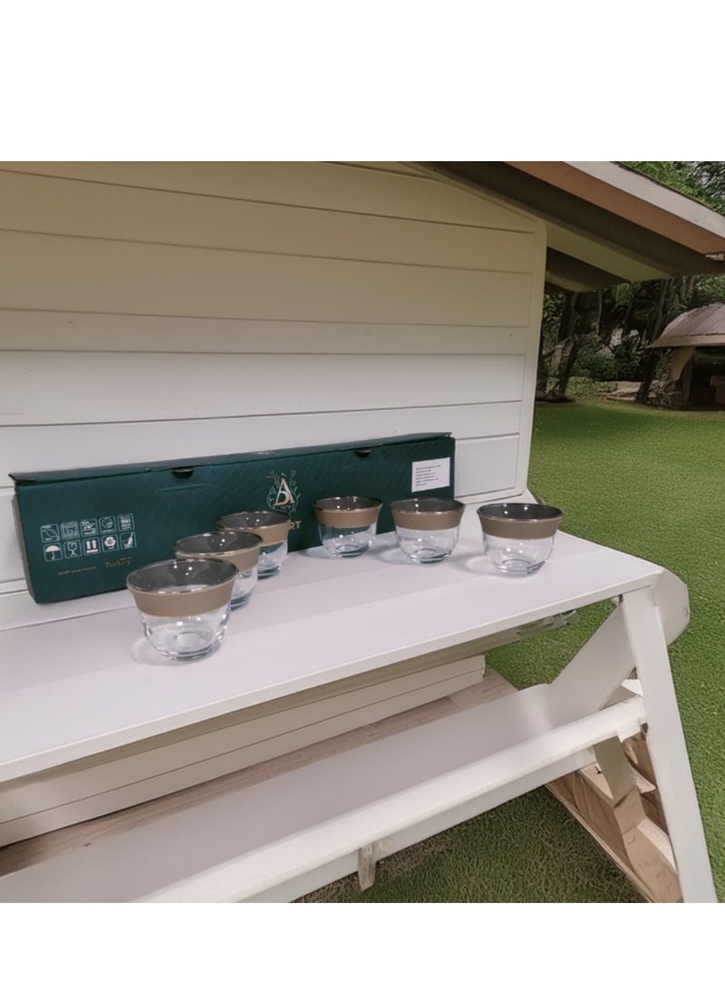 BYART Arabic coffee cups set, 6 pieces, clear/gold - Image 1