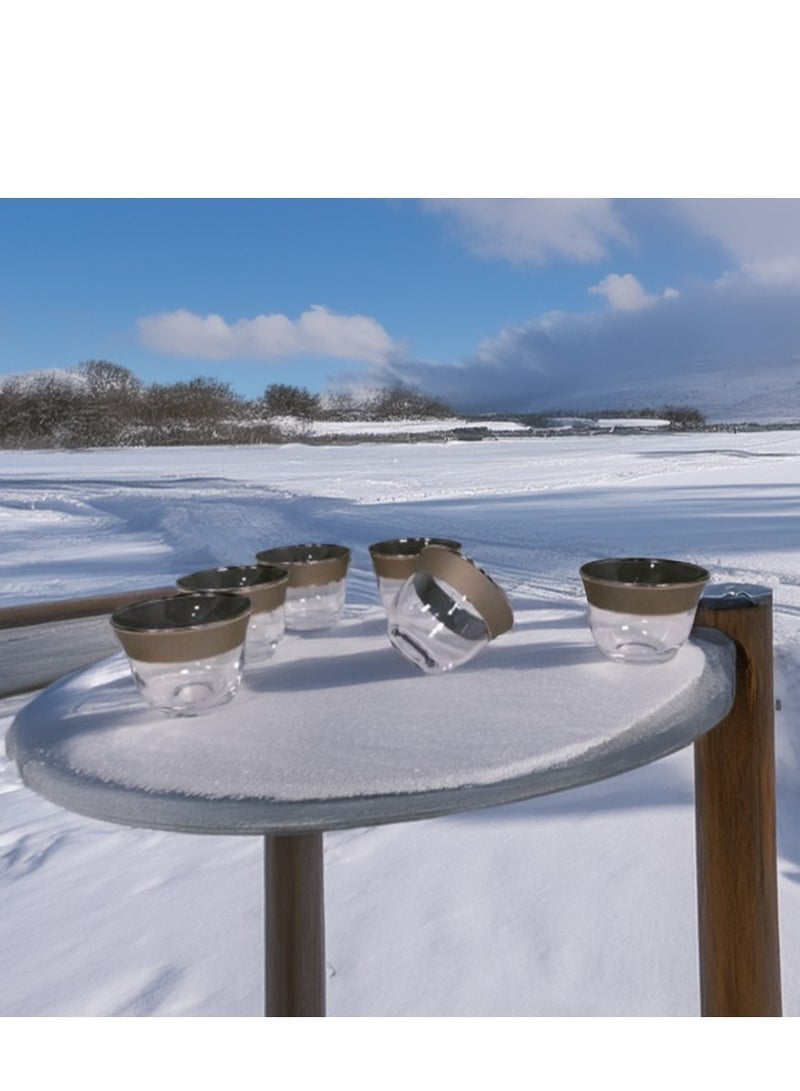 BYART Arabic coffee cups set, 6 pieces, clear/gold - Image 3