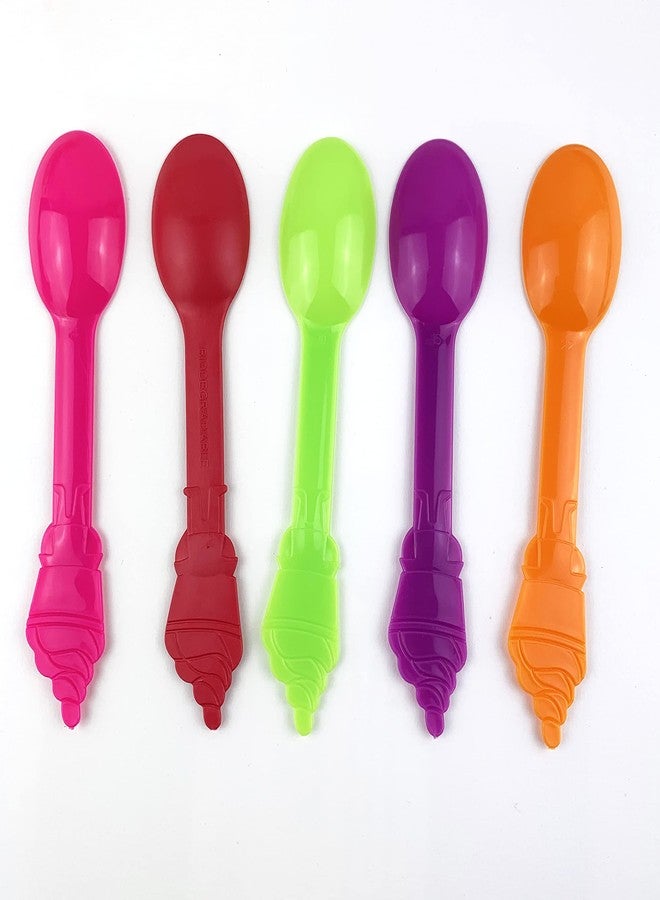 Worlds 50PC Assorted Swirl Plastic Spoons Colored Frozen Yogurt and Ice Cream,Frozen Dessert Spoons - Image 2