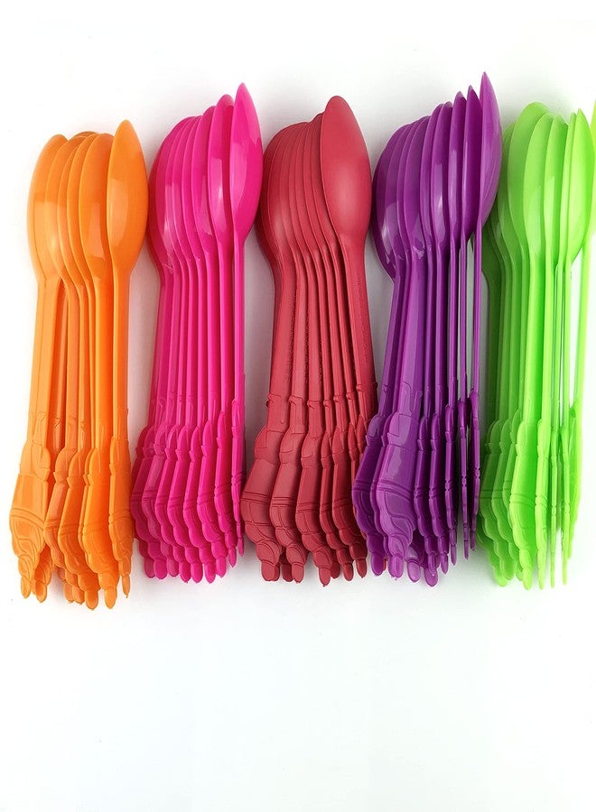 Worlds 50PC Assorted Swirl Plastic Spoons Colored Frozen Yogurt and Ice Cream,Frozen Dessert Spoons - Image 4