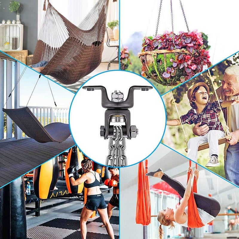 BeneLabel Heavy Bag Ceiling Mount with Spring & Chains 360° Rotation Punching Bag Ceiling Hanger with Bearings Boxing Bags Holder Hardware with 2 Wood Screws and 2 Expansion Screws - Image 5