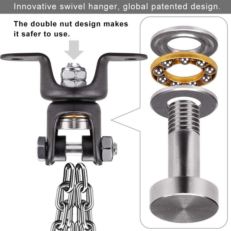 BeneLabel Heavy Bag Ceiling Mount with Spring & Chains 360° Rotation Punching Bag Ceiling Hanger with Bearings Boxing Bags Holder Hardware with 2 Wood Screws and 2 Expansion Screws - Image 2