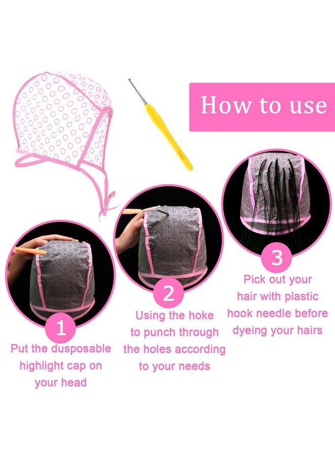 Waydress 6 Pieces Hair Cap Salon Hair Coloring Dye Cap Tipping Cap Frosting Caps with 4 Pieces Hair Needles Crochet Hooks for Dyeing Hair Hairdressing Tool (Purple/Blue/Pink)  - Image 3