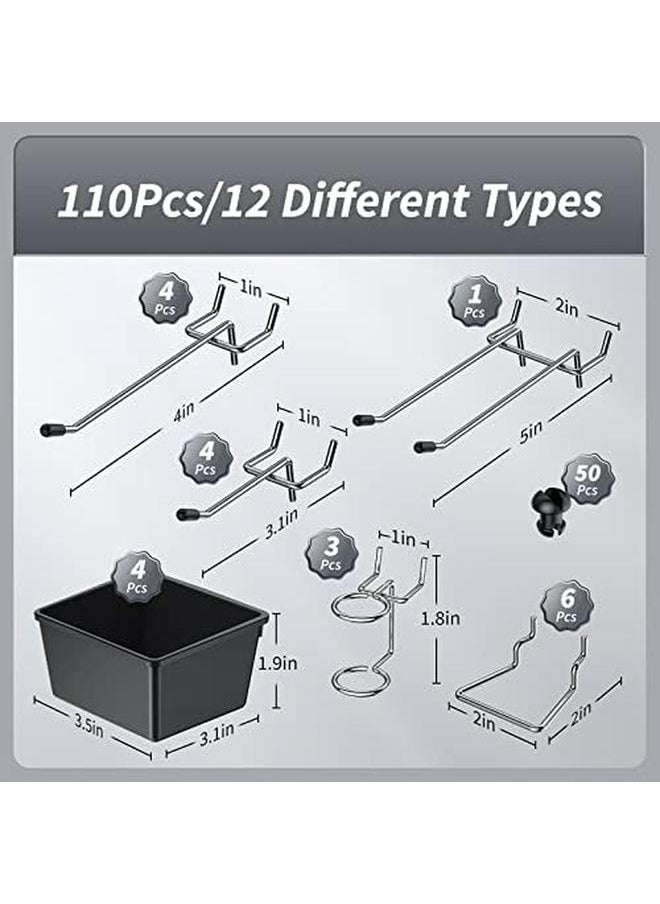 Pegboard Hooks Pegboard Accessories 110Pcs Peg Board Organizer Accessories Peg Board Hooks With Pegboard Bins Peg Locks For Hanging And Organizing Various Tools Fit 1 8 ＆1 4 Inch Pegboard