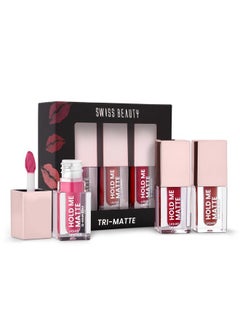 Swiss Beauty Swiss Beauty Tri-Matte Lipstick | Pack of 3 | 12 Hour Stay |Waterproof & Transfer-proof |With Vitamin E & Apricot Oil| 4.5ml  - Image 1