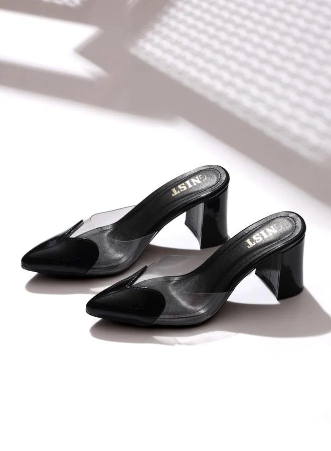 جنيست GNIST Transparent Pointed Toe Block Heel Mules