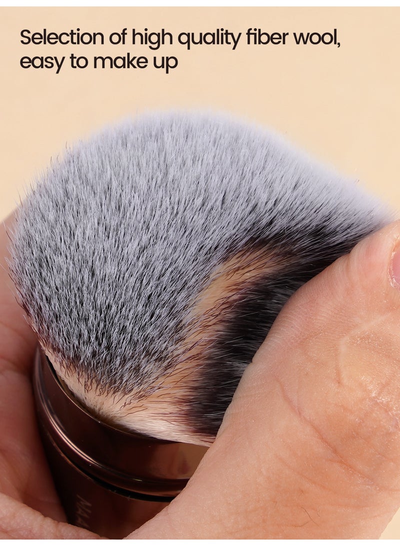 MAANGE Retractable Makeup Brush - Blender Brush for Powder, Cream, Liquid Foundation, Sunscreen, Blush Blending & Bronzer - Professional Make Up Brush - Full Face Makeup Brush Brown - Image 5