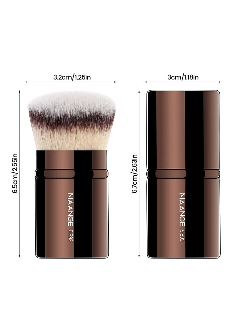 MAANGE فرشاة مكياج قابلة للسحب - فرشاة خلط للبودرة، الكريم، الأساس السائل، واقي الشمس، خلط أحمر الخدود والبرونزر - فرشاة مكياج احترافية - فرشاة مكياج كاملة للوجه بني - Image 4