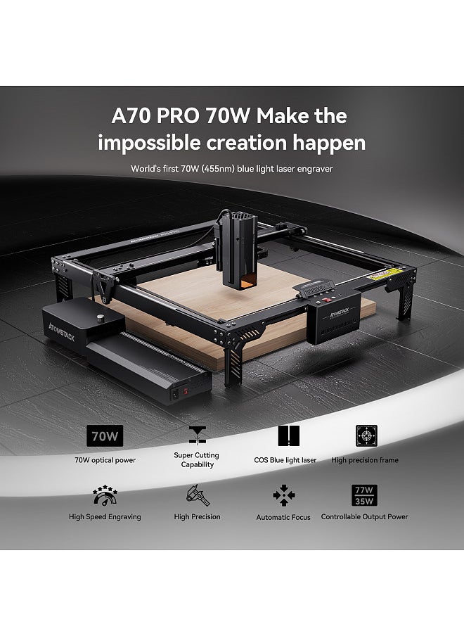 ATOMSTACK A70 PRO Laser Engraver 77W COS Blue Light Laser Power with F60 Air Assist Set 24000mm/min Engraving Speed and Offline Working 0.01mm Precision  - Image 4