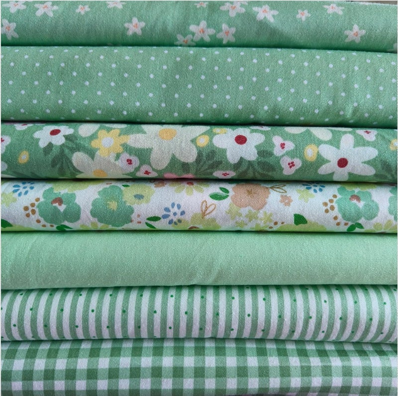 Antetek 7Pcs 9.8" x 9.8"(25 * 25CM) Cotton Fabric DIY Making Supplies Quilting Patchwork Fabric Fat Quarter Bundles DIY for Quilting Cotton Patchwork Cushions (7pcs Green Flowers, 9.8" x 9.8") - Image 1