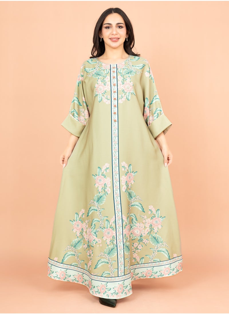 اكسا - جلابية منقوشة كرستال IK1017 اخضر - Image 1