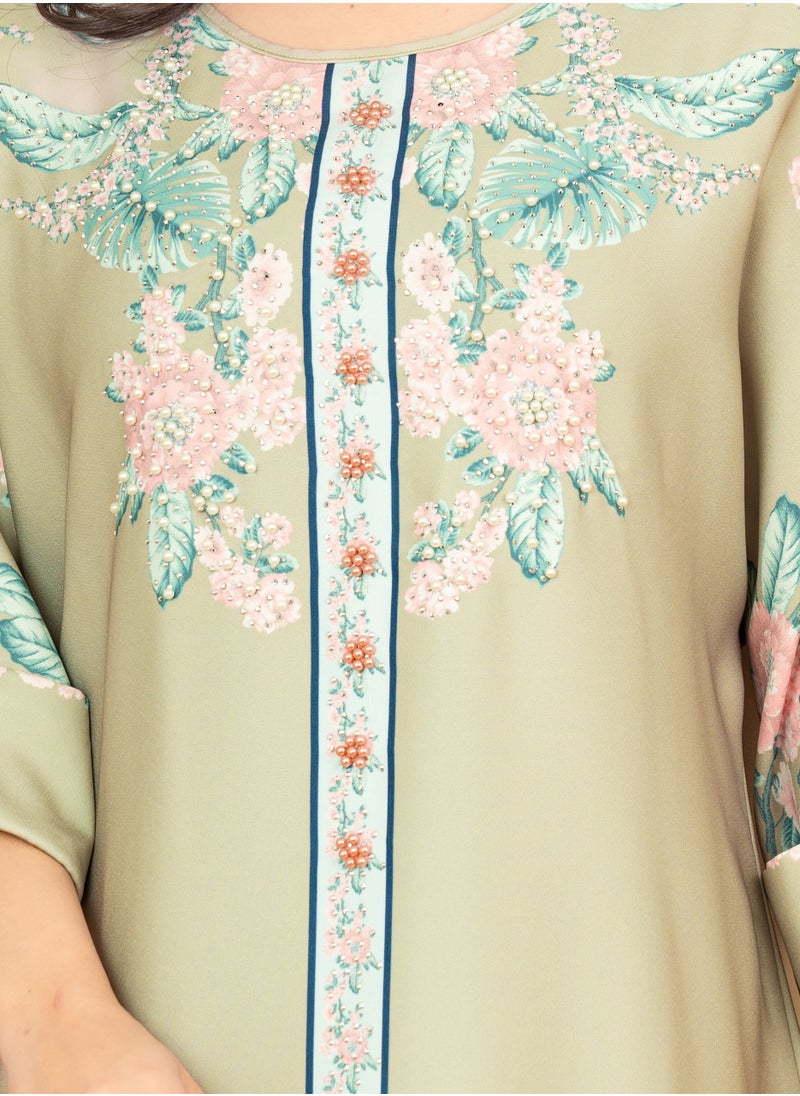 اكسا - جلابية منقوشة كرستال IK1017 اخضر - Image 1