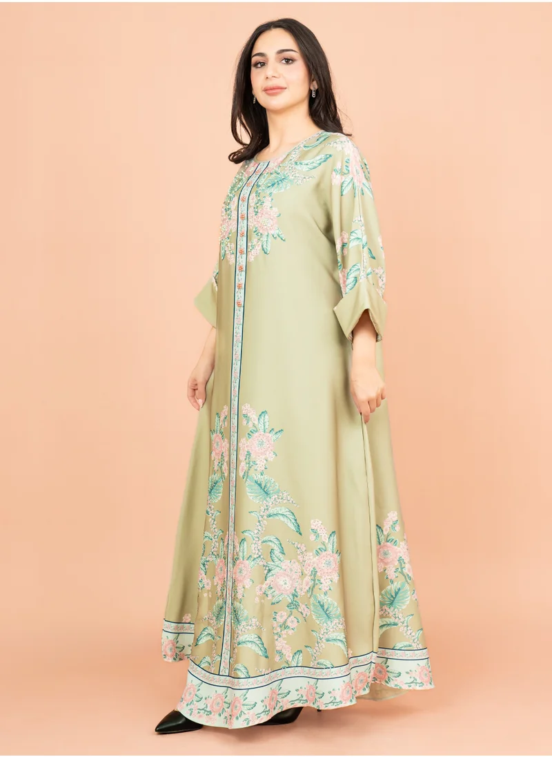 IKKXA Crystal Enchant Print Jalabiya IK1017 Green