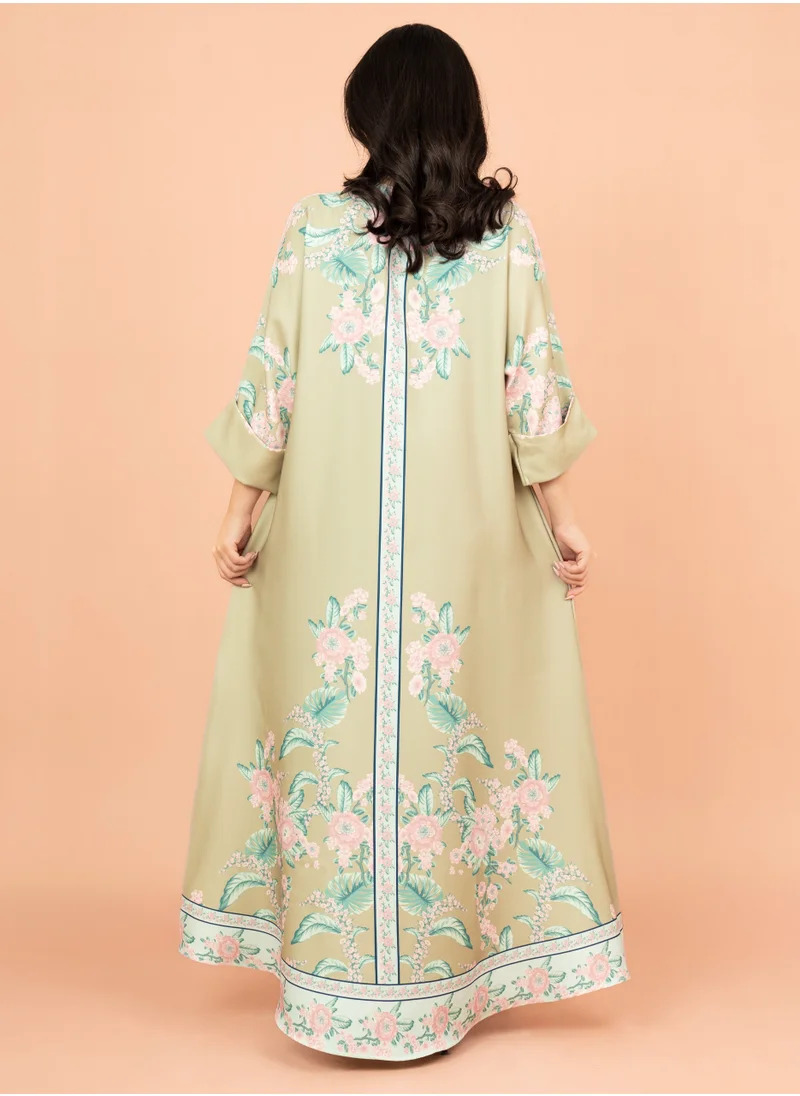 IKKXA Crystal Enchant Print Jalabiya IK1017 Green