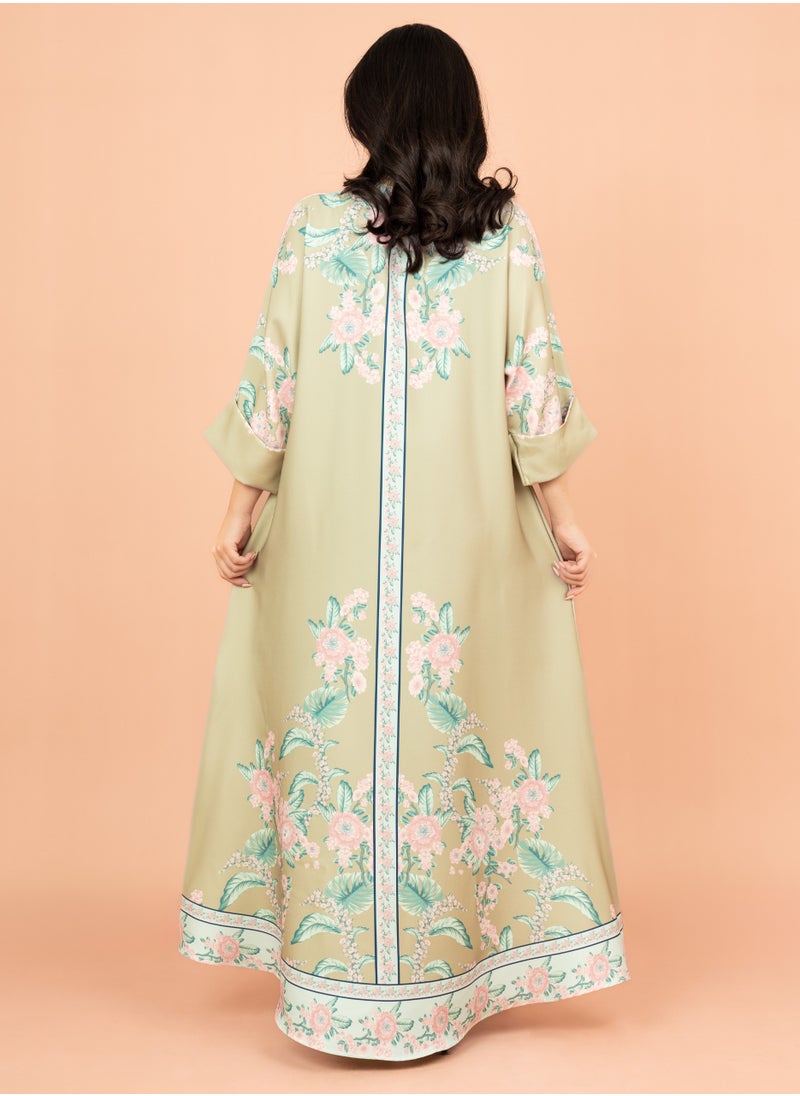 اكسا - جلابية منقوشة كرستال IK1017 اخضر - Image 1