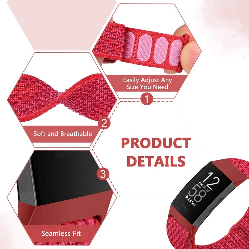 AVOD Nylon Watch Bands Compatible with Fitbit Charge 4/Charge 3/SE, Soft Replacement Wristband Breathable Sport Strap with Band for Women Men (Chinese Red) - Image 2