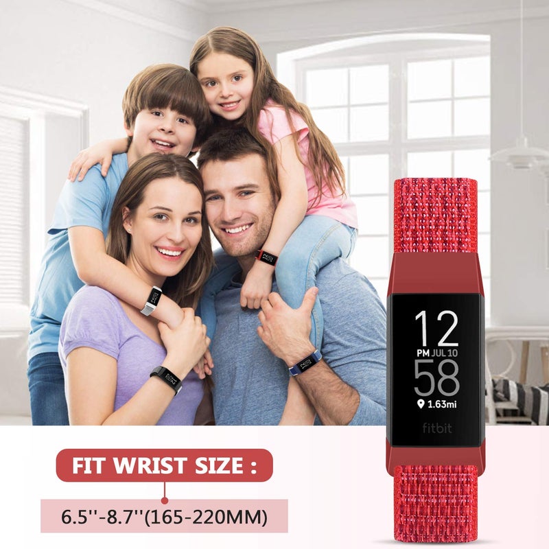 AVOD Nylon Watch Bands Compatible with Fitbit Charge 4/Charge 3/SE, Soft Replacement Wristband Breathable Sport Strap with Band for Women Men (Chinese Red) - Image 3