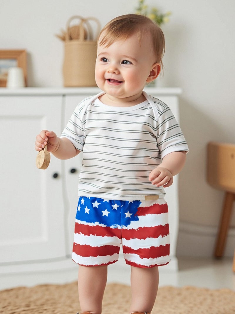 Fourth of July Swim Trunks for Boys Fashion Flag Print Elastic Waist Beach Shorts Kid Board Shorts - Image 3