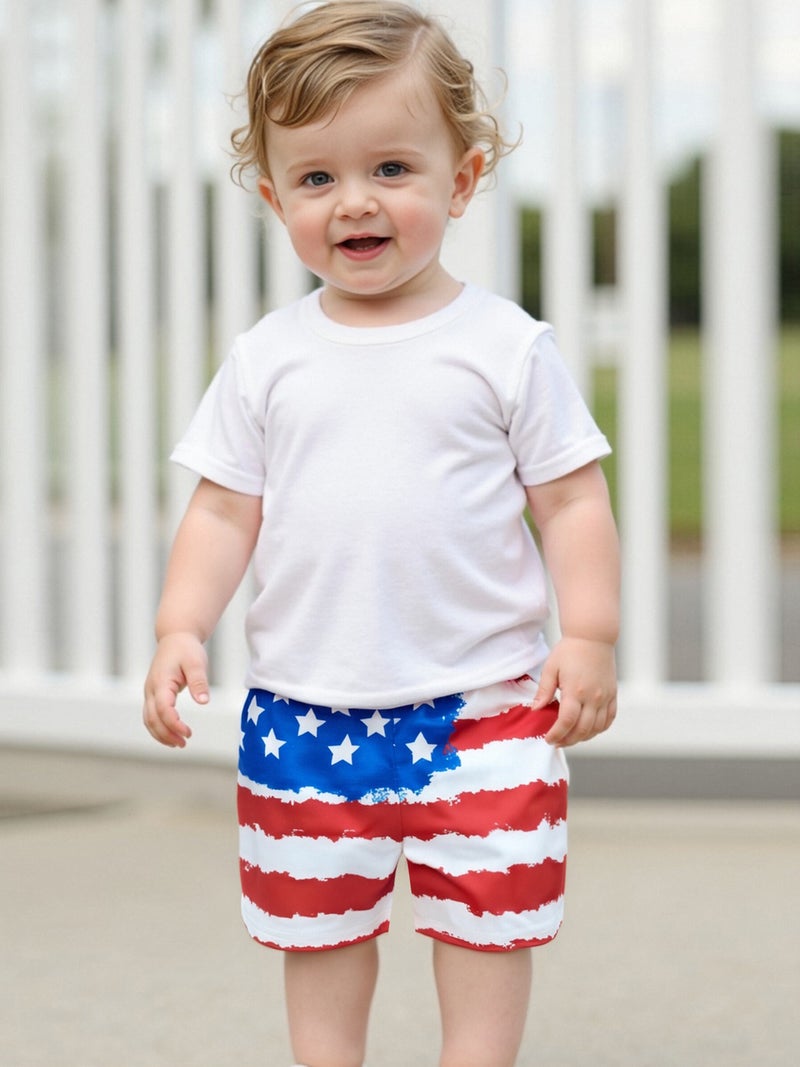 Fourth of July Swim Trunks for Boys Fashion Flag Print Elastic Waist Beach Shorts Kid Board Shorts - Image 5